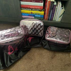 Metallic pink toiletries set w/ duster bags